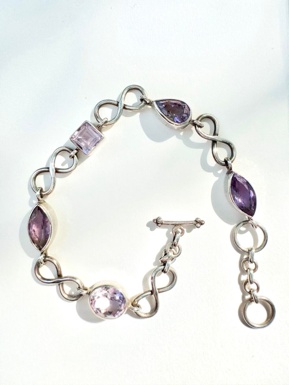 Pink Amethyst Sterling 925 Silver Chain Link Handmade Bracelet 8 inch